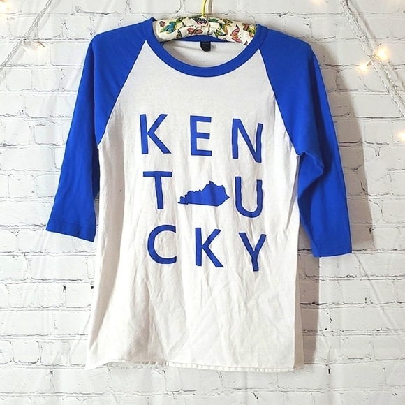 Kentucky Wildcats UK Navy Blue Baseball Quarter Sleeve Oversized Top Womens XS - Picture 1 of 13